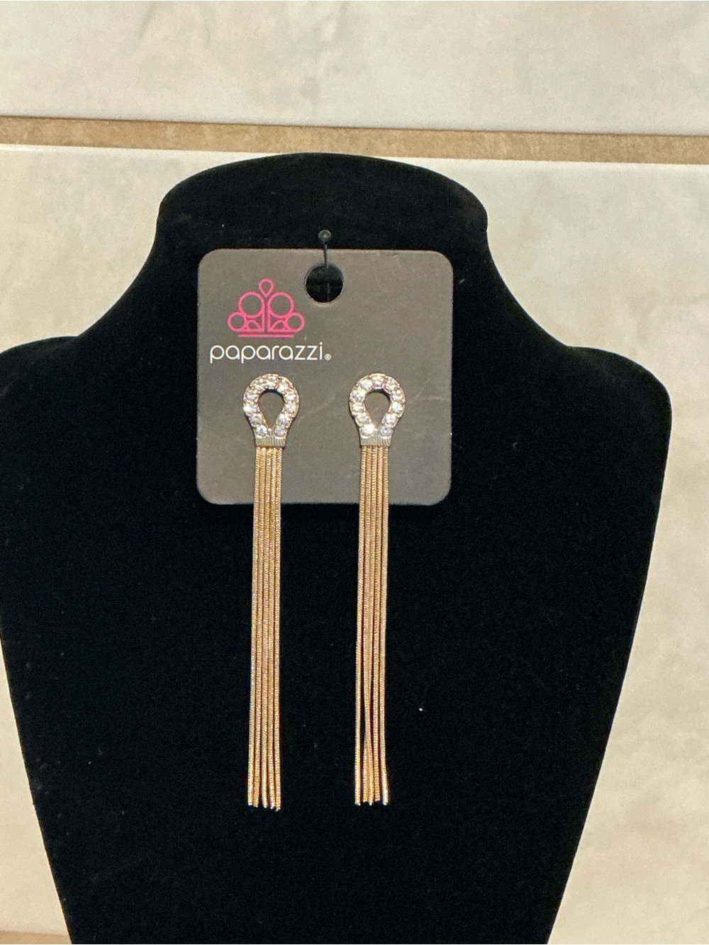 Paparazzi Gold & Clear Rhinestone Tassel Drop Earrings